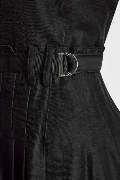 BELTED PLEATED MIDI DRESS