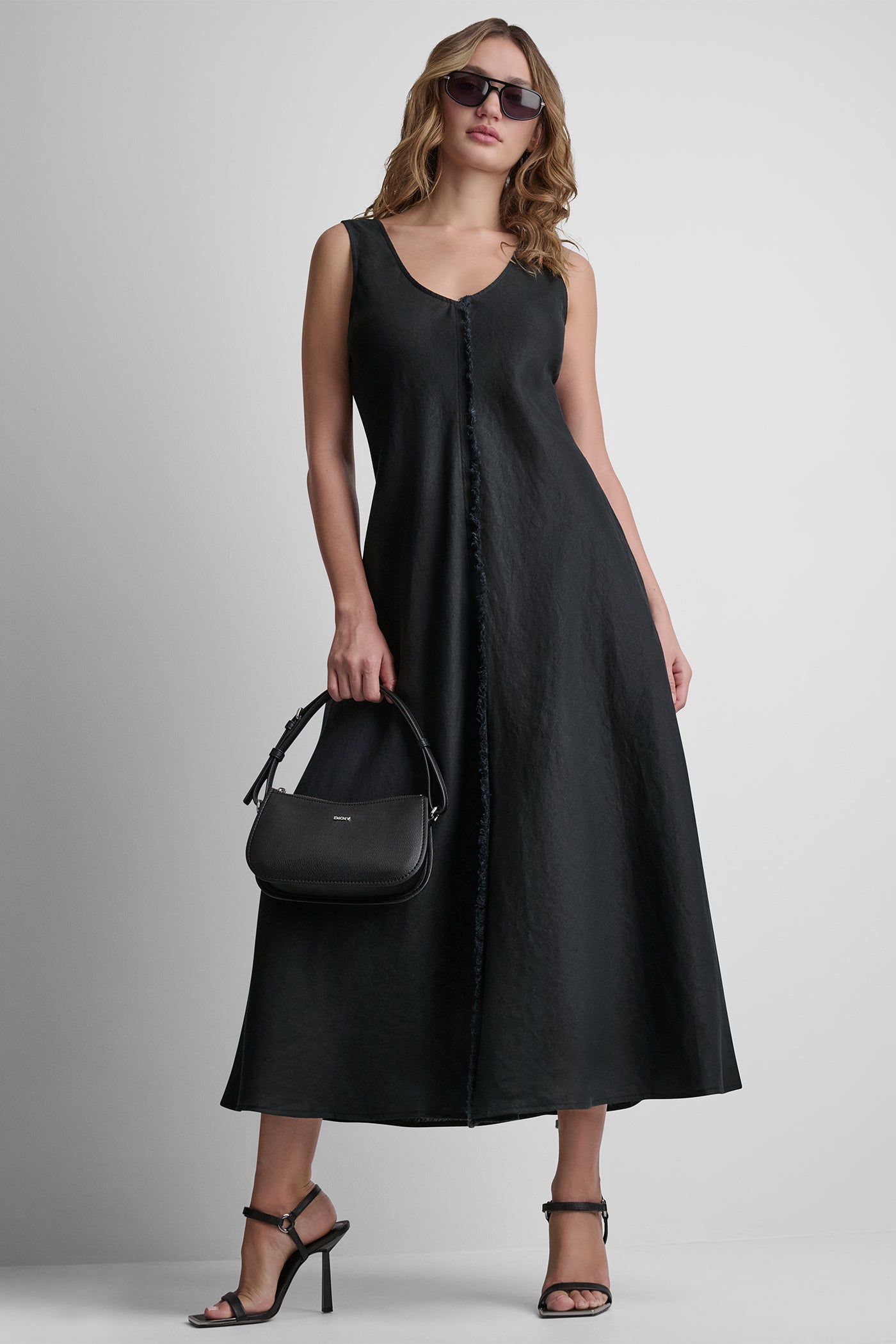 FRAYED LINEN MAXI DRESS