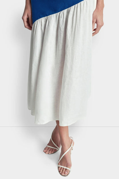 LINEN TWO-TONE MIDI DRESS