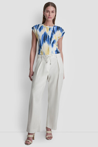 MID-RISE TIE WAIST PLEATED PANT