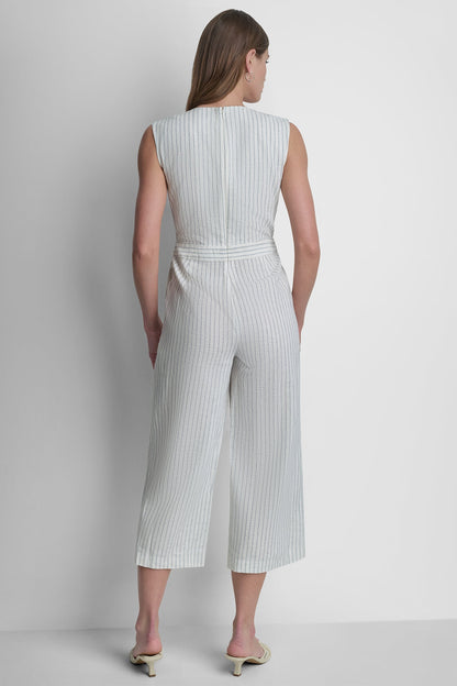 V-NECK STRIPED JUMPSUIT