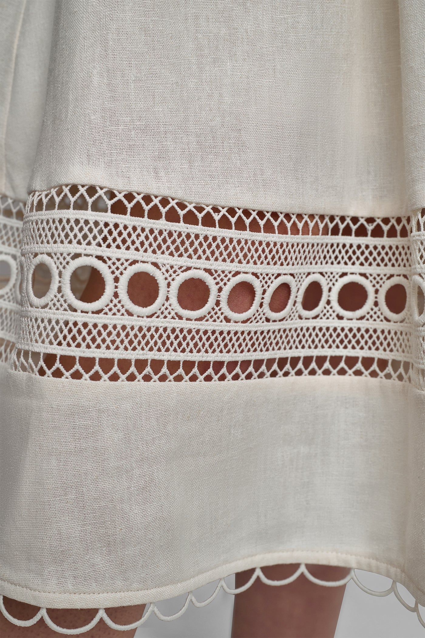 LINEN-BLEND LACE-TRIMMED MIDI DRESS