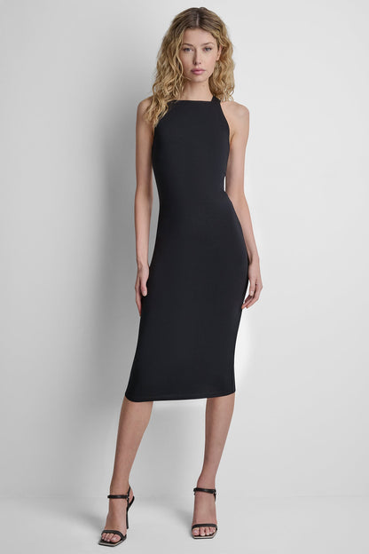 STRETCH COTTON LOGO STRAP MIDI DRESS