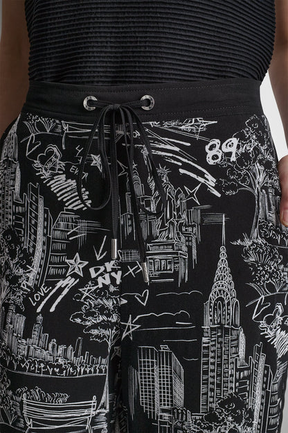 PRINTED DRAWSTRING WIDE LEG PANT