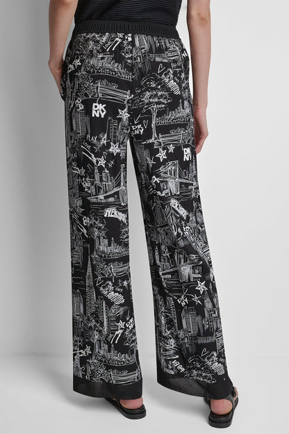 PRINTED DRAWSTRING WIDE LEG PANT
