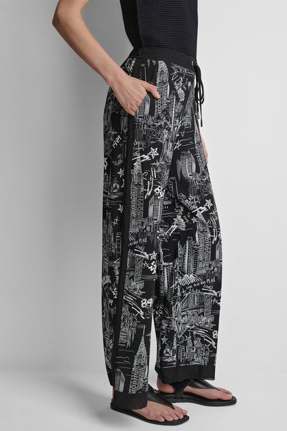PRINTED DRAWSTRING WIDE LEG PANT