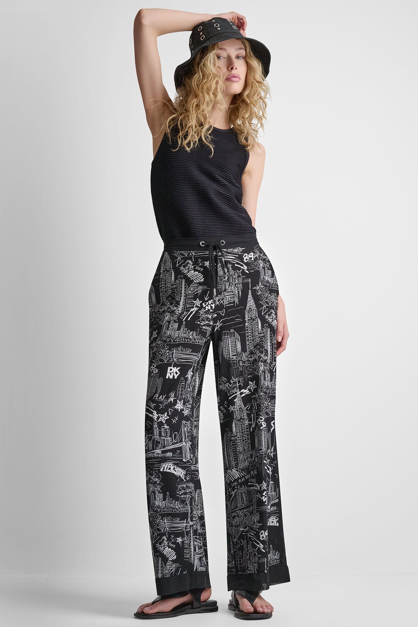 PRINTED DRAWSTRING WIDE LEG PANT