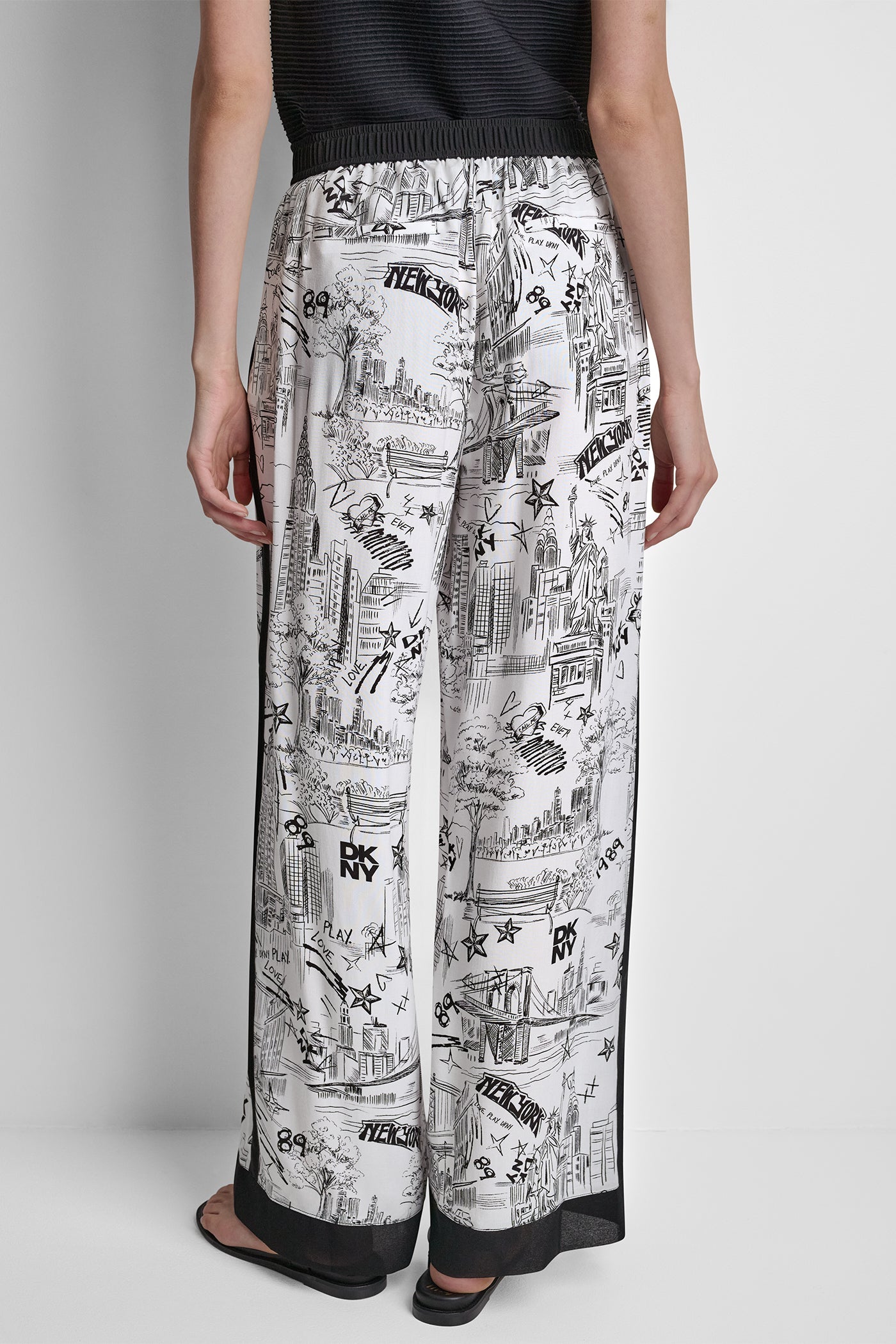 PRINTED DRAWSTRING WIDE LEG PANT