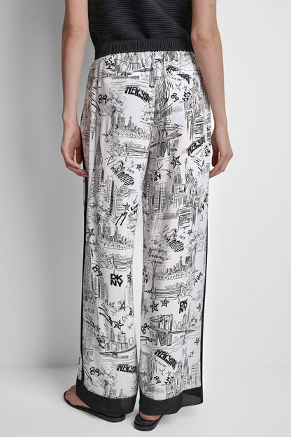PRINTED DRAWSTRING WIDE LEG PANT
