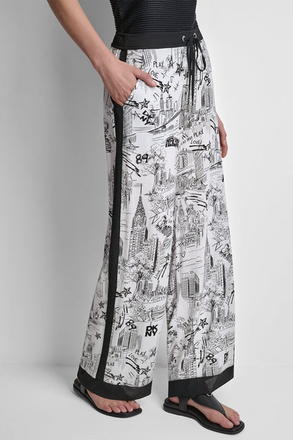 PRINTED DRAWSTRING WIDE LEG PANT