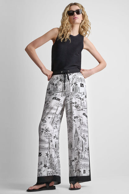 PRINTED DRAWSTRING WIDE LEG PANT