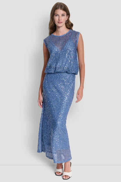 SLEEVELESS SEQUINED BUBBLE HEM SWEATER
