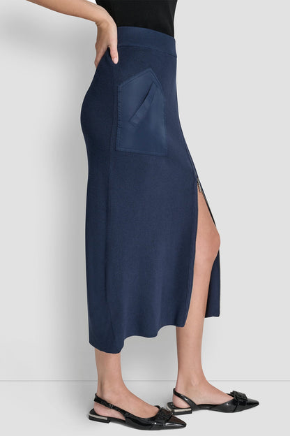 ZIP DETAILED MIDI SWEATER SKIRT