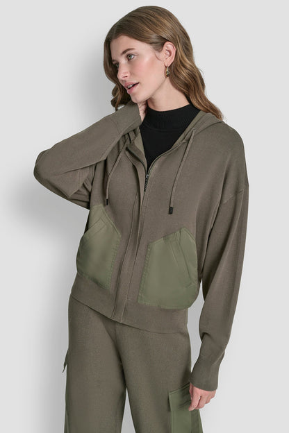 DROP SHOULDER ZIP UP HOODIE