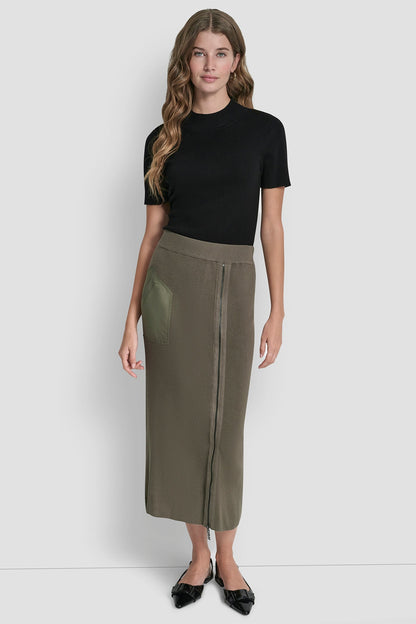 ZIP DETAILED MIDI SWEATER SKIRT