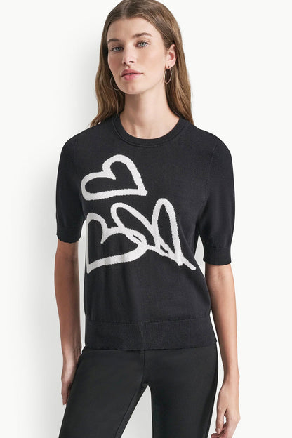 SHORT SLEEVE GRAFFITI HEART SWEATER
