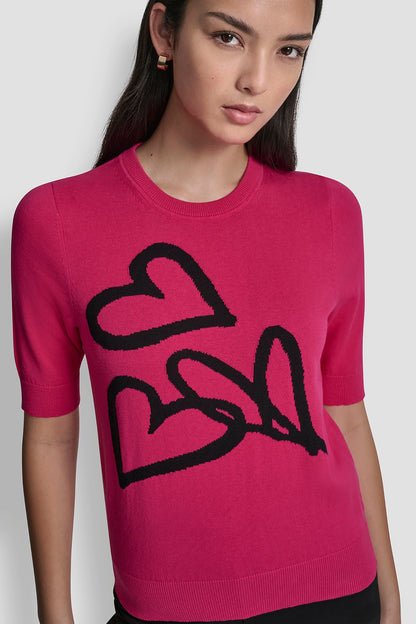 SHORT SLEEVE GRAFFITI HEART SWEATER