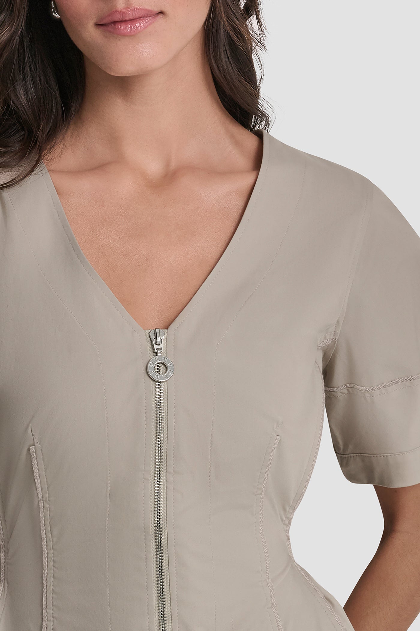 V-NECK PLEATED FIT & FLARE DRESS