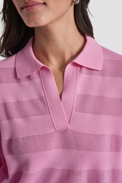 SHEER STRIPED POLO SWEATER