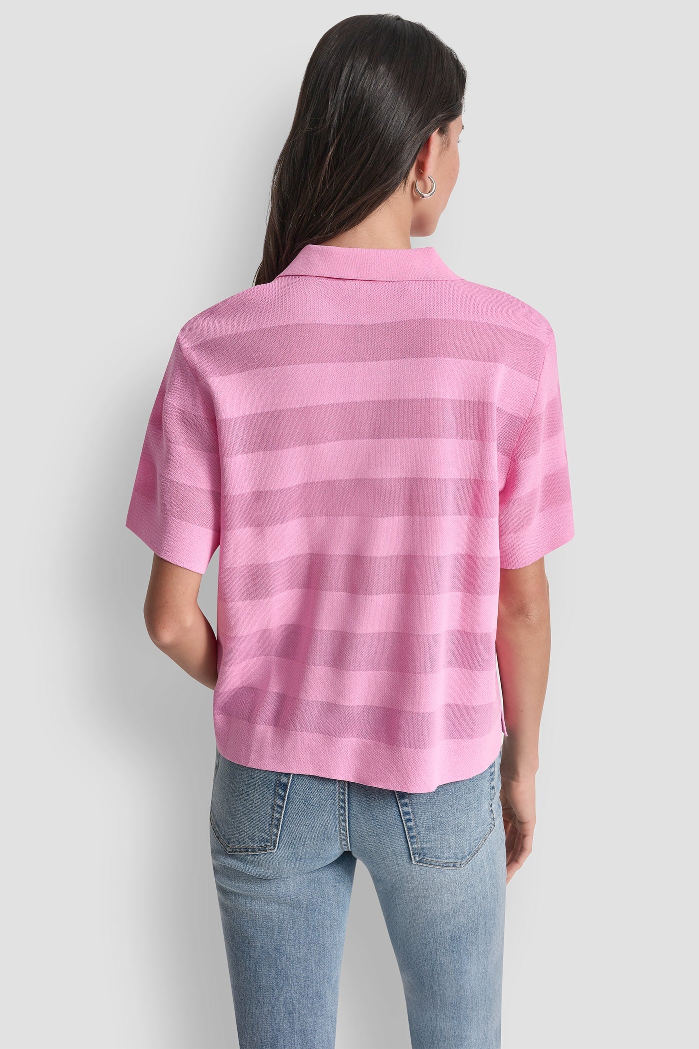 SHEER STRIPED POLO SWEATER