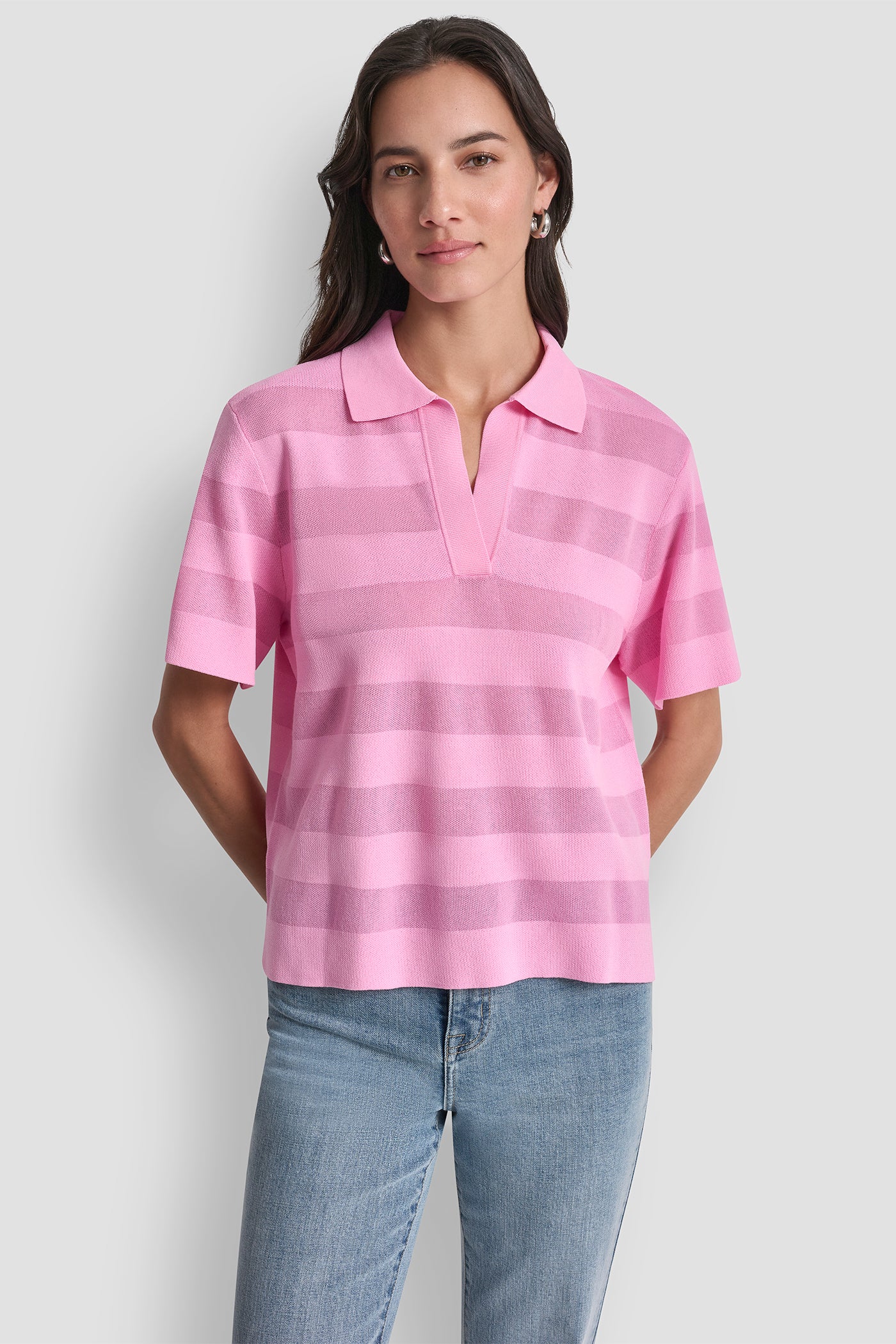 SHEER STRIPED POLO SWEATER