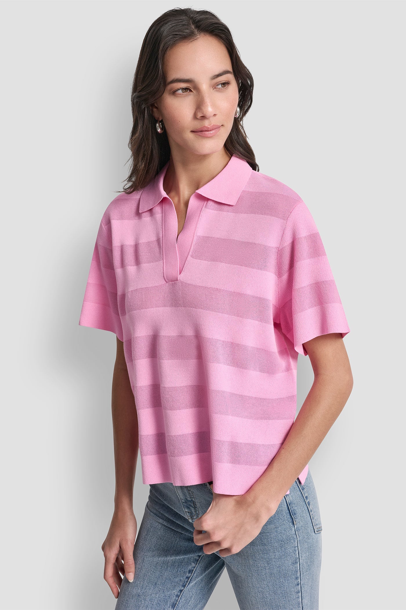 SHEER STRIPED POLO SWEATER