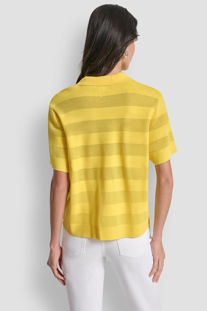 SHEER STRIPED POLO SWEATER