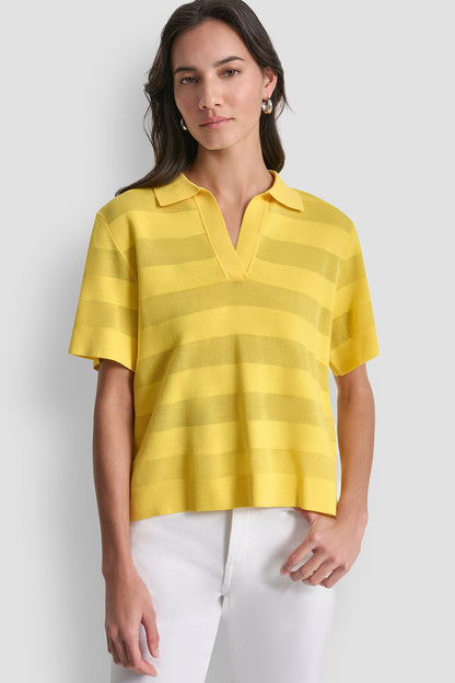 SHEER STRIPED POLO SWEATER