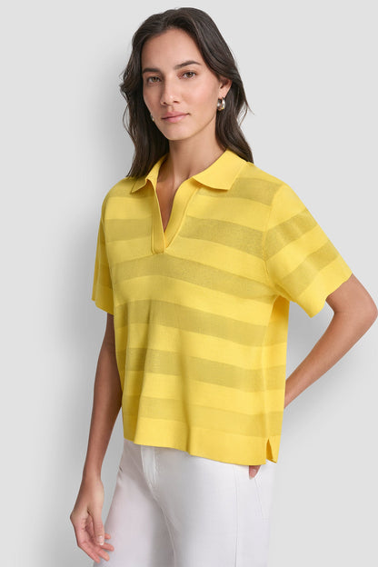 SHEER STRIPED POLO SWEATER