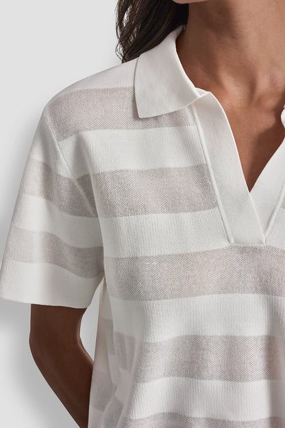 SHEER STRIPED POLO SWEATER