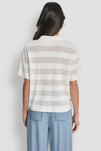SHEER STRIPED POLO SWEATER