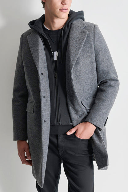 FAUX WOOL COAT WITH HOODED BIB