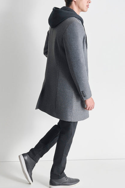 FAUX WOOL COAT WITH HOODED BIB