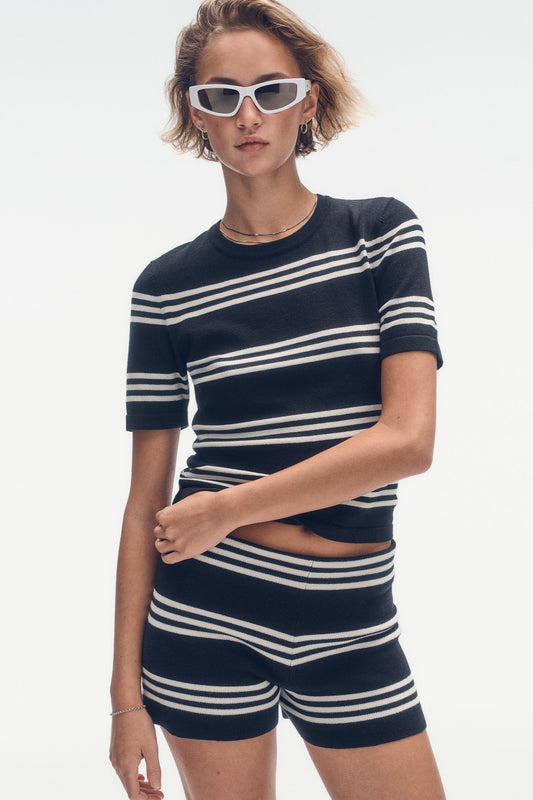 ELBOW SLEEVE STRIPED SWEATER